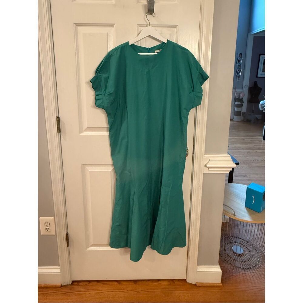 Bao NBD Revolve Teal Green Gathered Sleeve Flair Skirt Midi Dress sz XL EUC